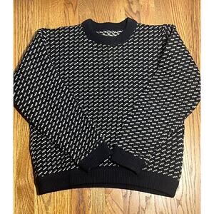 VTG LL Bean Navy Blue White Birdseye Thick Knit Wool Crew Sweater Norway M 1751